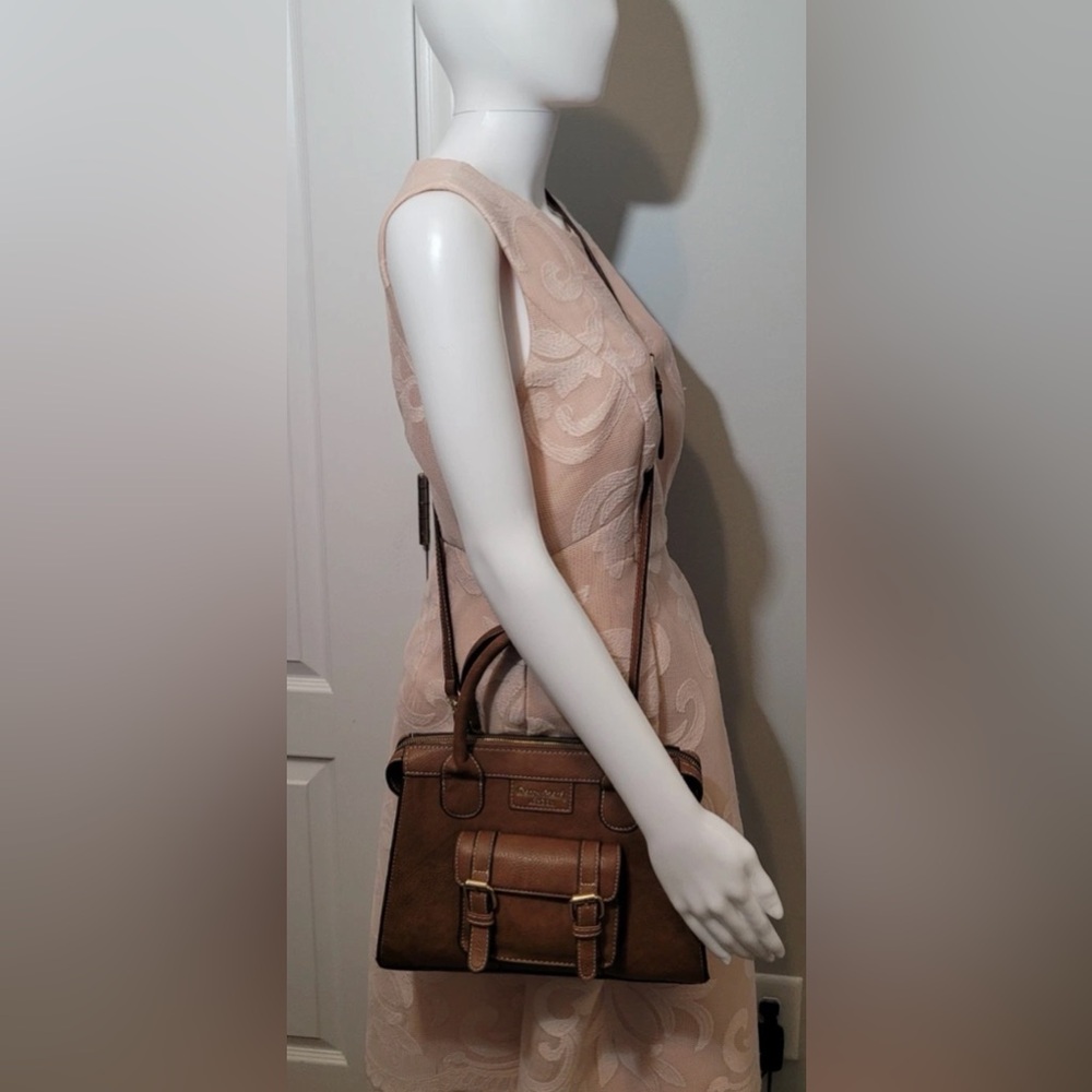 Darcy Marks London Satchel Crossbody Bag Brown Vegan Leather - Picture 2 of 16